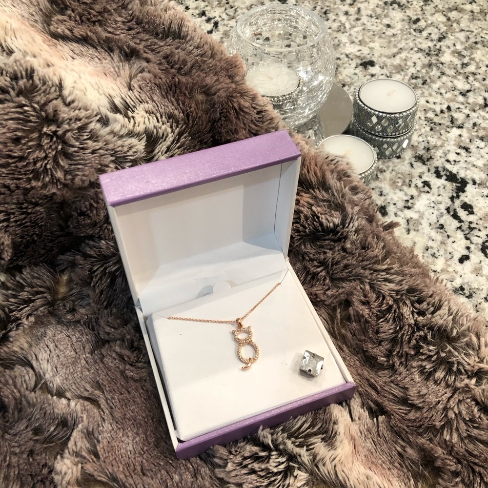 Pave infinity rose gold color cat pendant on chain